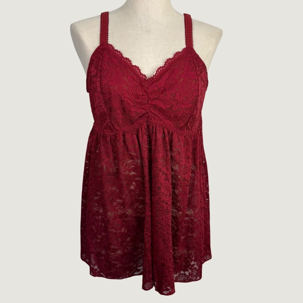 Torrid Simply Lace Babydoll Lingerie Nightgown Chemise Maroon Red 2X 15065584